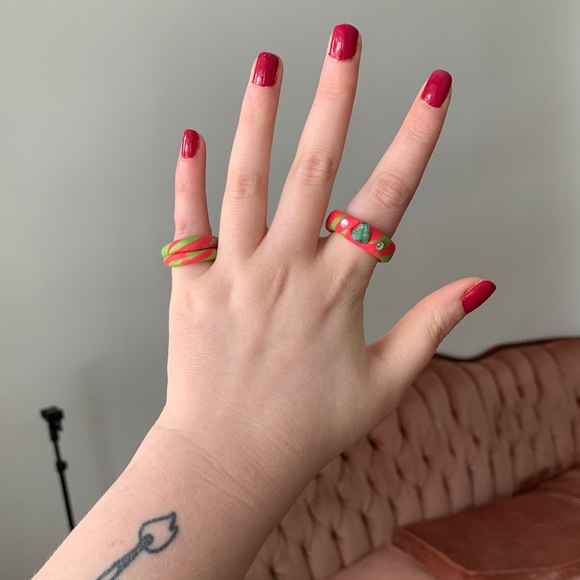 FREE ADD ON Handmade Pink & Green clay Pinky Ring - Picture 3 of 4